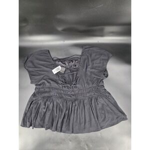 NWT Torrid Gauze Criss Cross Back Top Size 3X (22-24) Black Short Sleeve
